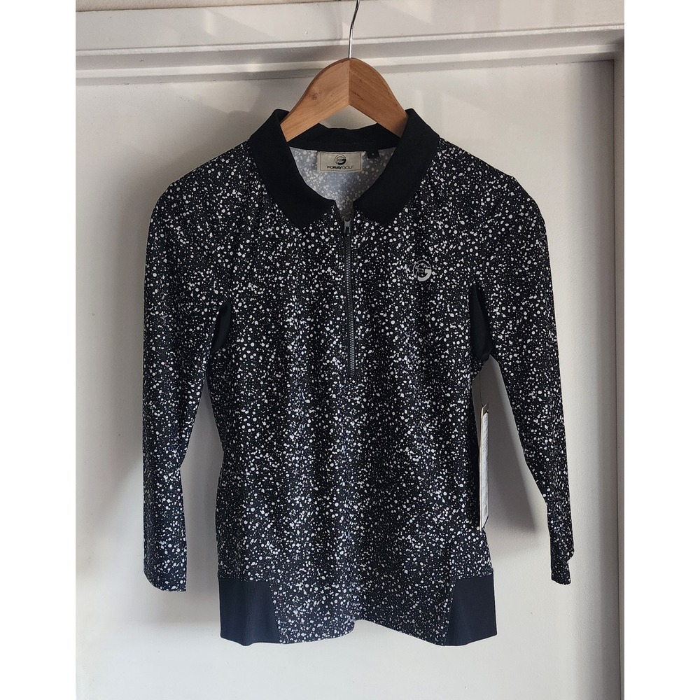 NWT Foray Golf Women's Printed 3/4 Sleeve Polo Shirt Black‎ Paint 5-Pointz Small